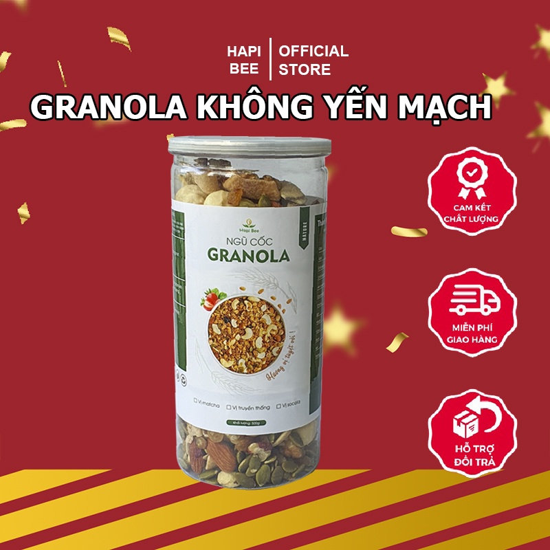 Hạt Granola siêu hạt loại không yến mạch Hapi Bee - Lon 500gram