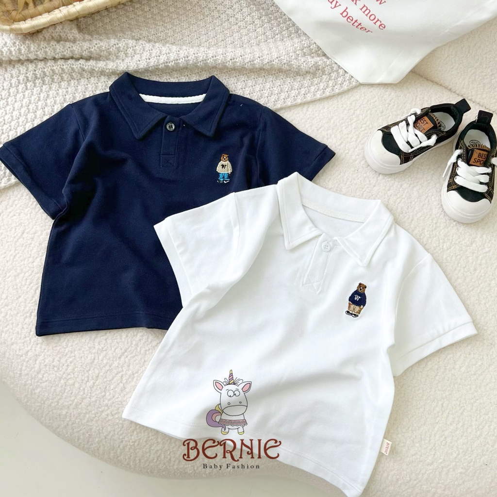 Set bộ POLO cộc tay quần kaki BERNIE thêu họa tiết Gấu cho bé