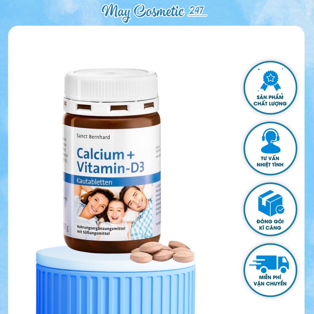 Viên Ngậm Canxi Calcium Vitamin D3 Sanct Bernhard Vị Socola 150 Viên, Bổ Sung Canxi D3 Cho Bé Và Người Lớn