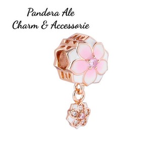 Charm pan ale xỏ ngang vàng hồng hoa anh đào bạc s925