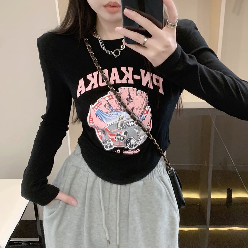 Áo Croptop Tay Dài In Họa Tiết Phong Cách Mùa Thu Mới Quyến Rũ Cho Nữ