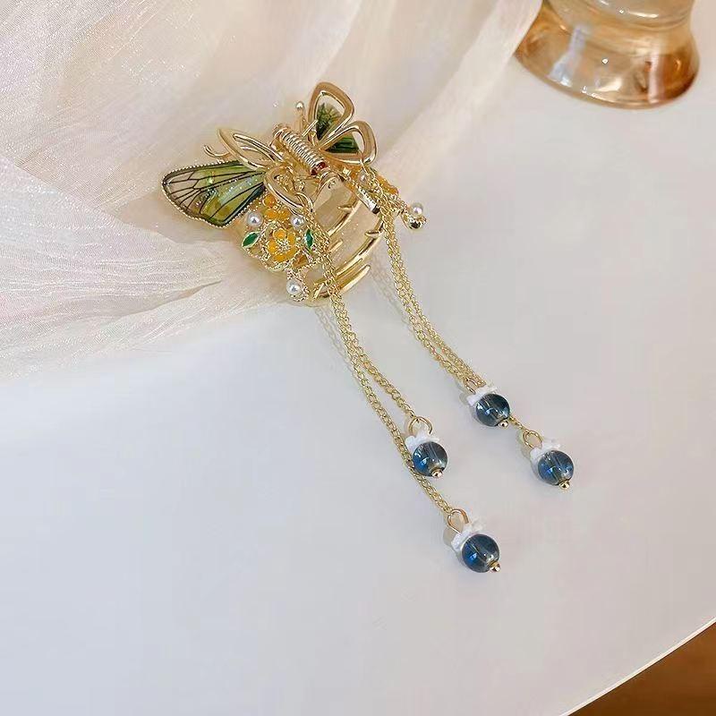 PVN57585 Kẹp Tóc Tua Rua Hình Bướm Đính Pha Lê Sang Trọng Phong Cách Hàn Quốc