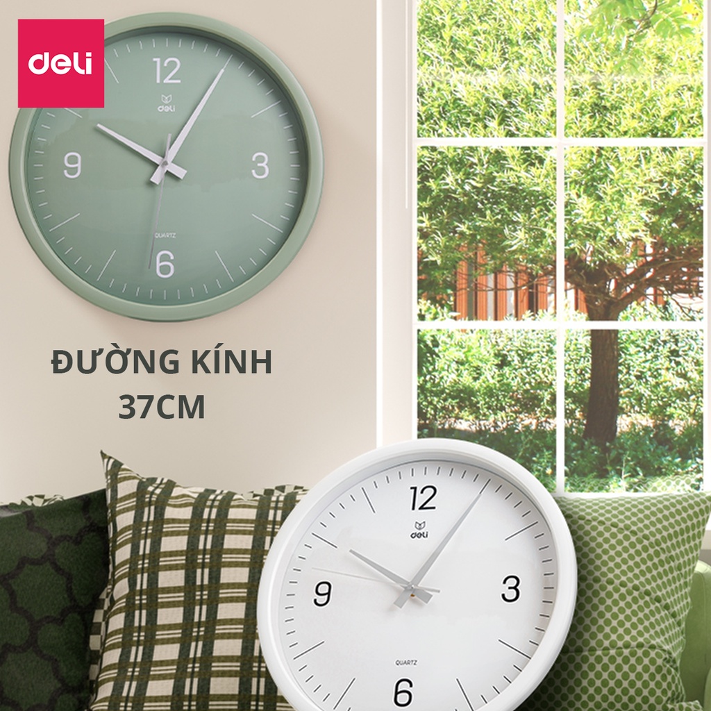 Đồng hồ treo tường cao cấp Deli - Thiết kế màu sắc mới trẻ trung Kim trôi- Bảo hành 12 tháng, mua kèm móc treo - 9005S