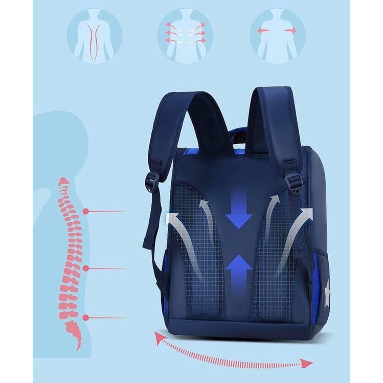 Balo đi học, balo gấu chống gù cho học sinh cấp 1, form hình hộp màu tươi nét