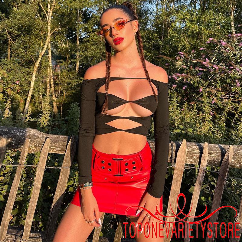 Áo Croptop Cổ Vuông Tay Dài Màu Trơn Cho Nữ