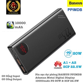Pin sạc dự phòng baseus ppimdb adaman metal digital display 10000mah 1c-2a pd 20w & scp 22.5w