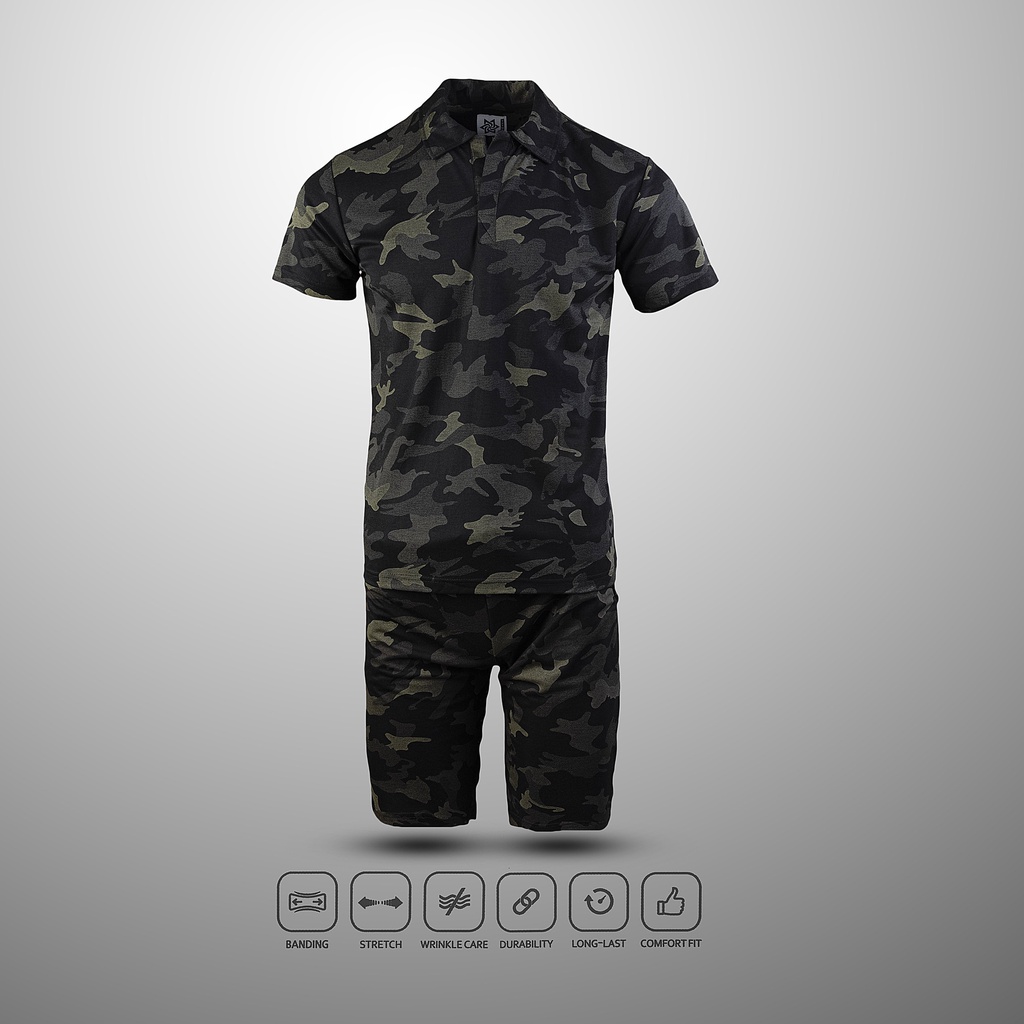 Bộ Đồ Thể Thao Nam Cộc Tay Cổ Bẻ Cotton In Hoạ Tiết Rằn Ri