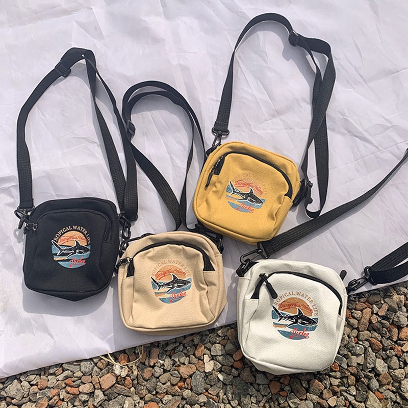 Túi đeo chéo IMELON vải canvas mềm phong cách harajuku Nhật Bản cho nam