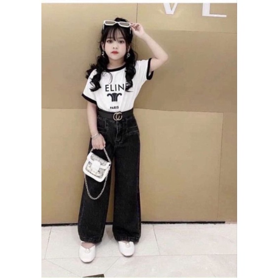 Bộ  áo cotton ce.lli.ng kèm quần xuông sành điều bé gái