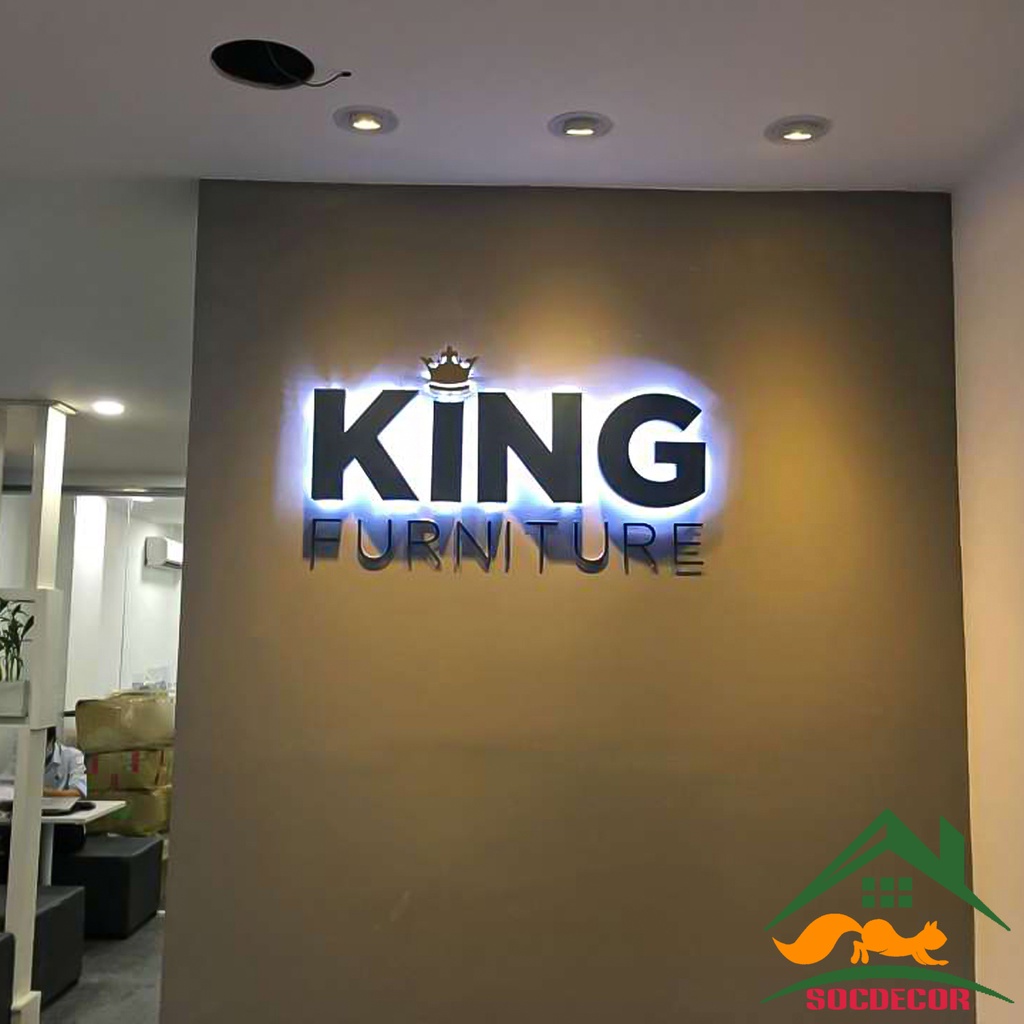 Logo Chữ Nổi Đèn Hắt Sáng Chân.Biển Alu Nổi.Logo Sáng Chân Mặt Alu Gương-Gia Công Theo Yêu Cầu.Socdecor.vn.