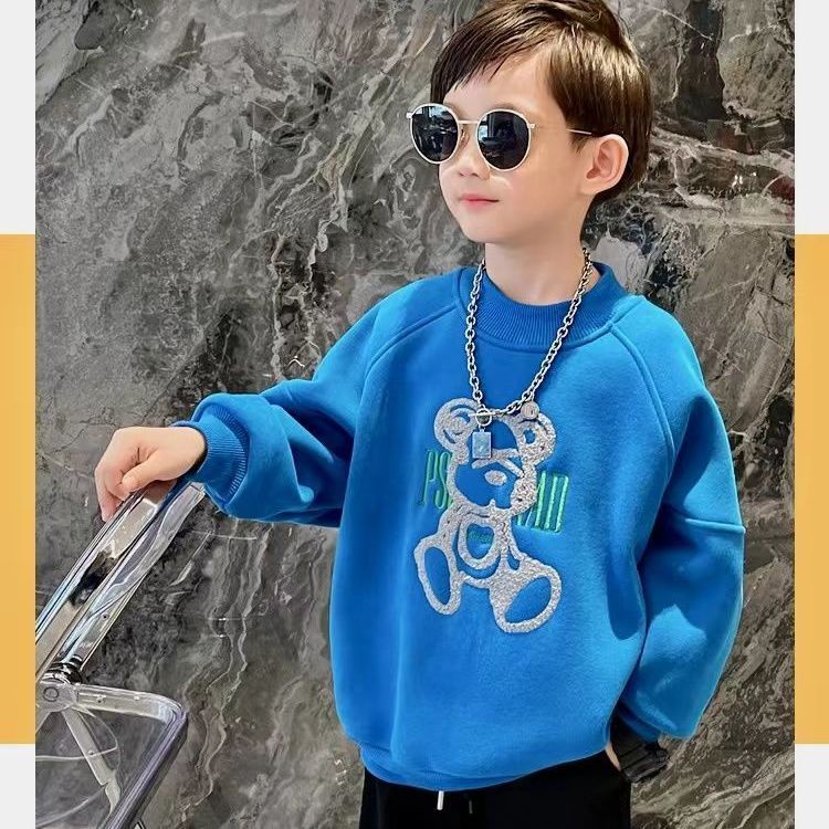 Áo Sweater Tay Dài Cổ Tròn Dáng Rộng Bằng Vải Lông Thời Trang Mùa Đông Mới Cho Bé Trai