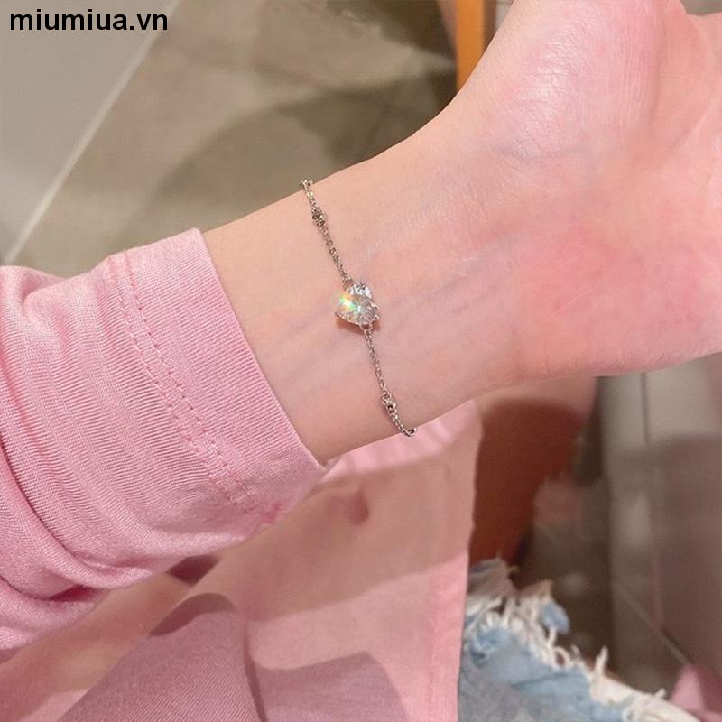 miumiuaDây chuyền/Vòng cổ bạc nữ trái tim đính đá thanh lịch, sang trọng