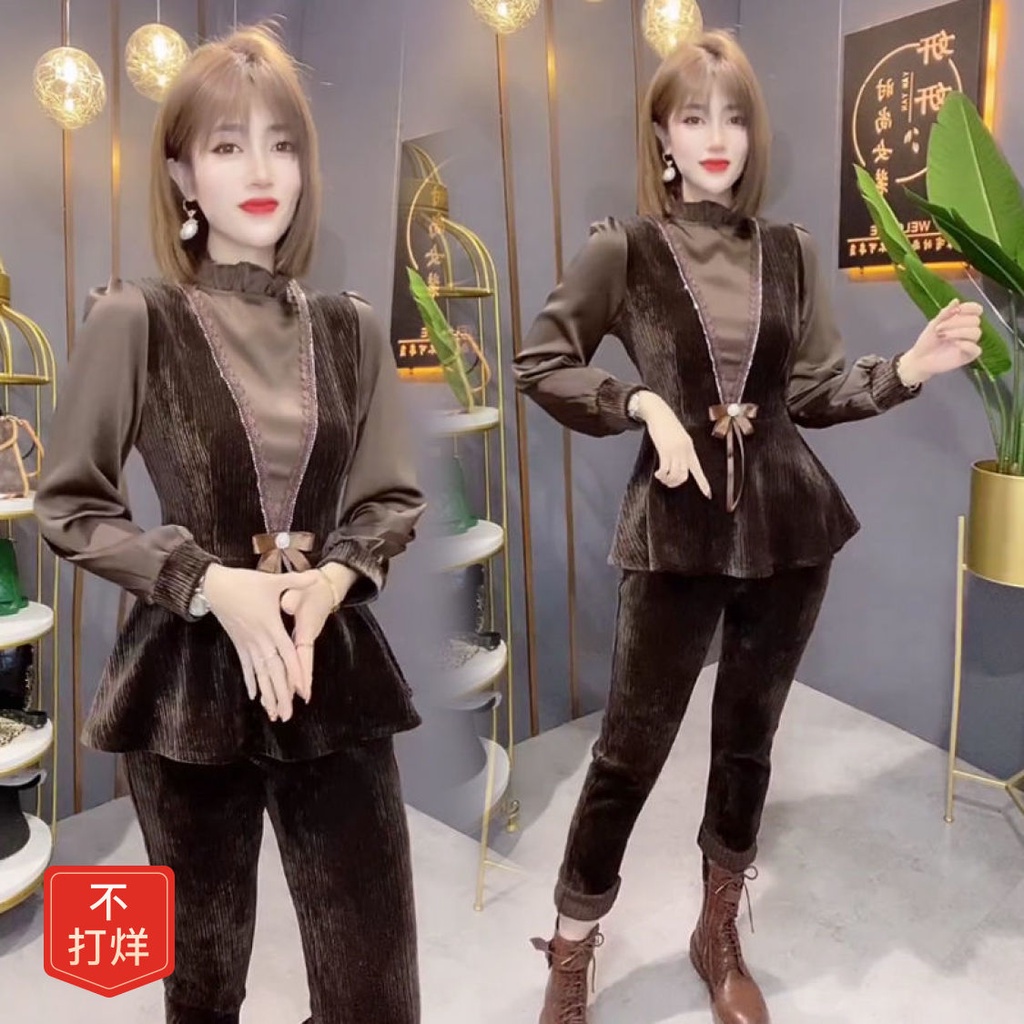 Bộ Áo Sơ Mi Tay Dài Kẻ Sọc + Chân Váy Voan Thời Trang Xuân Thu Phong Cách Hàn Quốc Cho Nữ