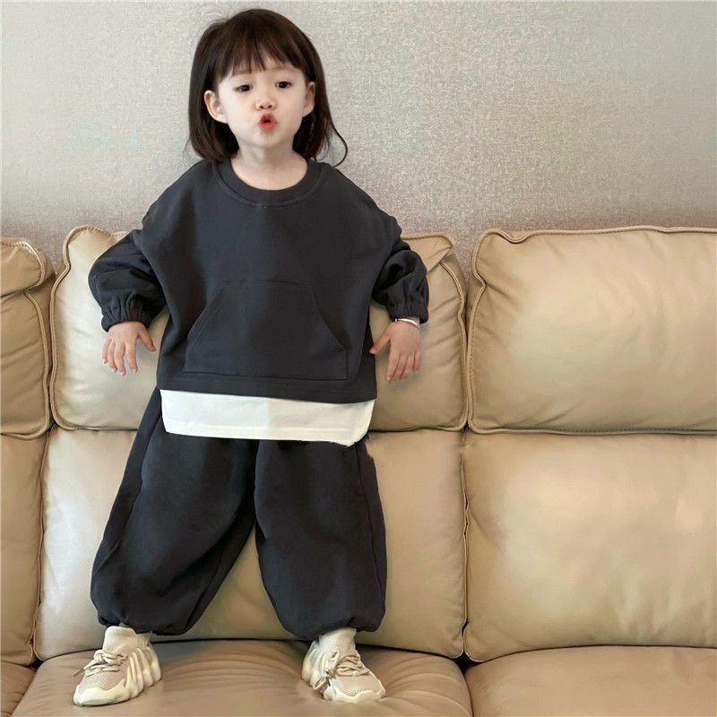 Set Áo Hoodie Giả Hai Lớp Kèm Quần Dài Phong Cách Hàn Quốc Cho Bé