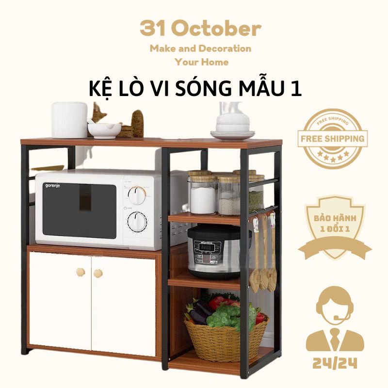🚛 FREESHIP 🆓 Kệ Nhà Bếp - Kệ Để Lò Vi Sóng Khung Sắt Sơn Tĩnh Điện Sàn Gỗ MDF Cao Cấp