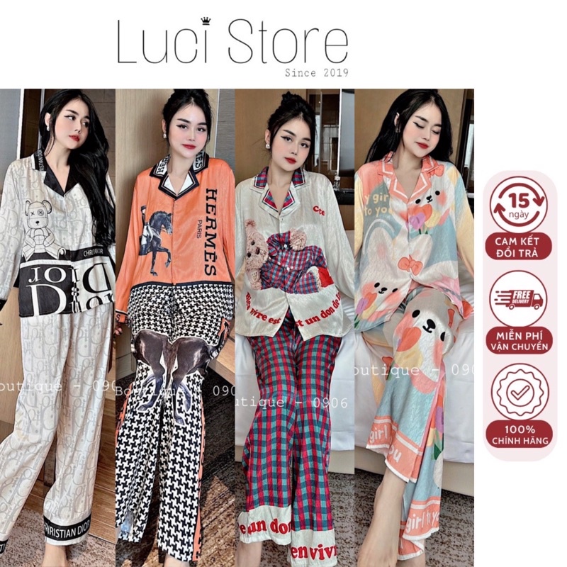 (Dưới 62kg) Đồ bộ pijama mặc nhà LỤA XƯỚC chuẩn thiết kế QCCC cho bạn nữ tay dài quần dài