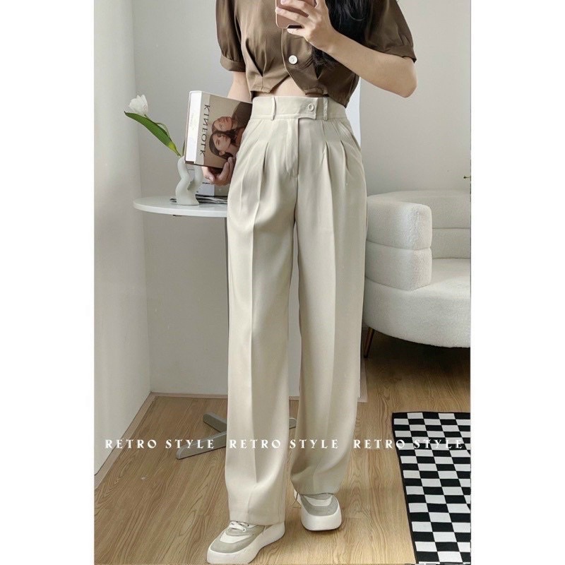 Quần âu dáng suông cải khuy lệch ống rộng