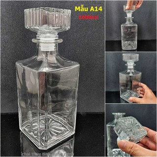 Bình đựng rượu thủy tinh 1 lít mẫu vuông trơn – vỏ chai rượu đẹp 1000ml - chai đựng ruou