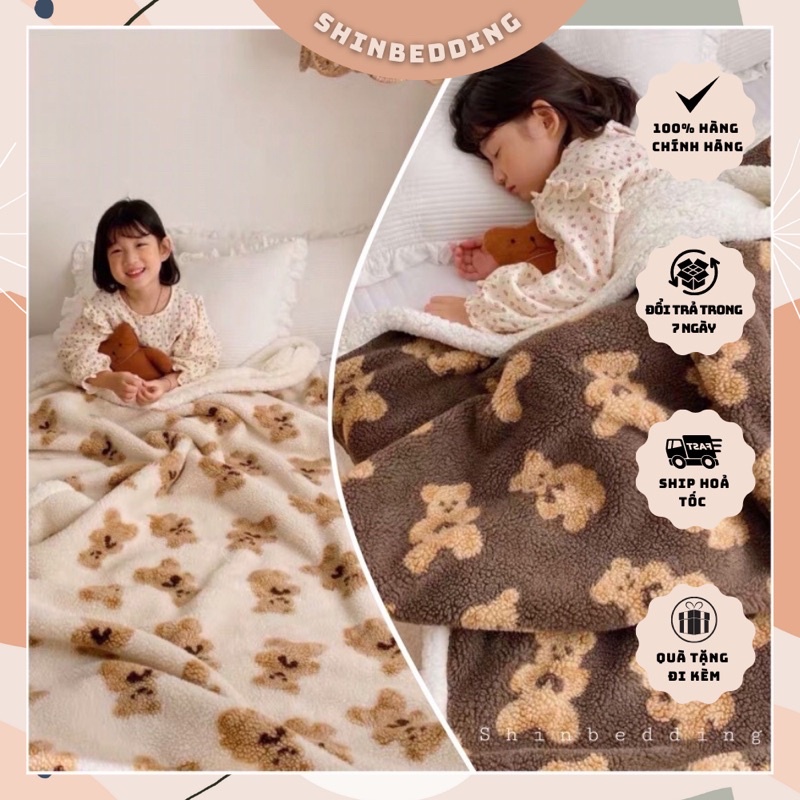 Chăn Lông Cừu Dệt Gấu Nâu Cao Cấp Mềm Mại Chuẩn Xuất Nhật (Shinbedding.shop)