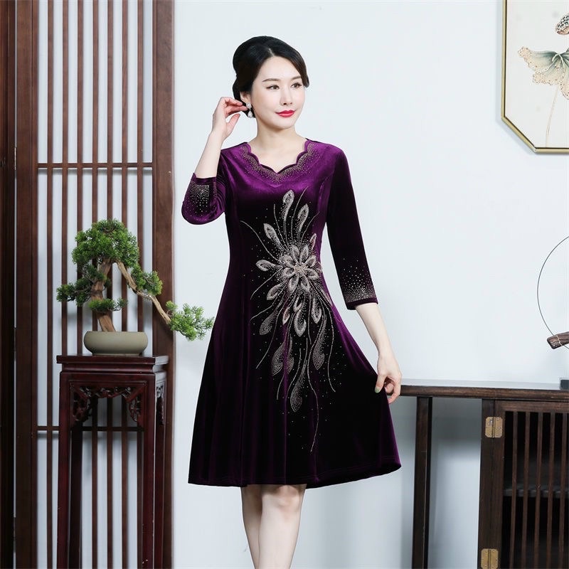 Đầm tuyết nhung nữ cao cấp kiểu dáng sang trọng quý phái QCNP3554