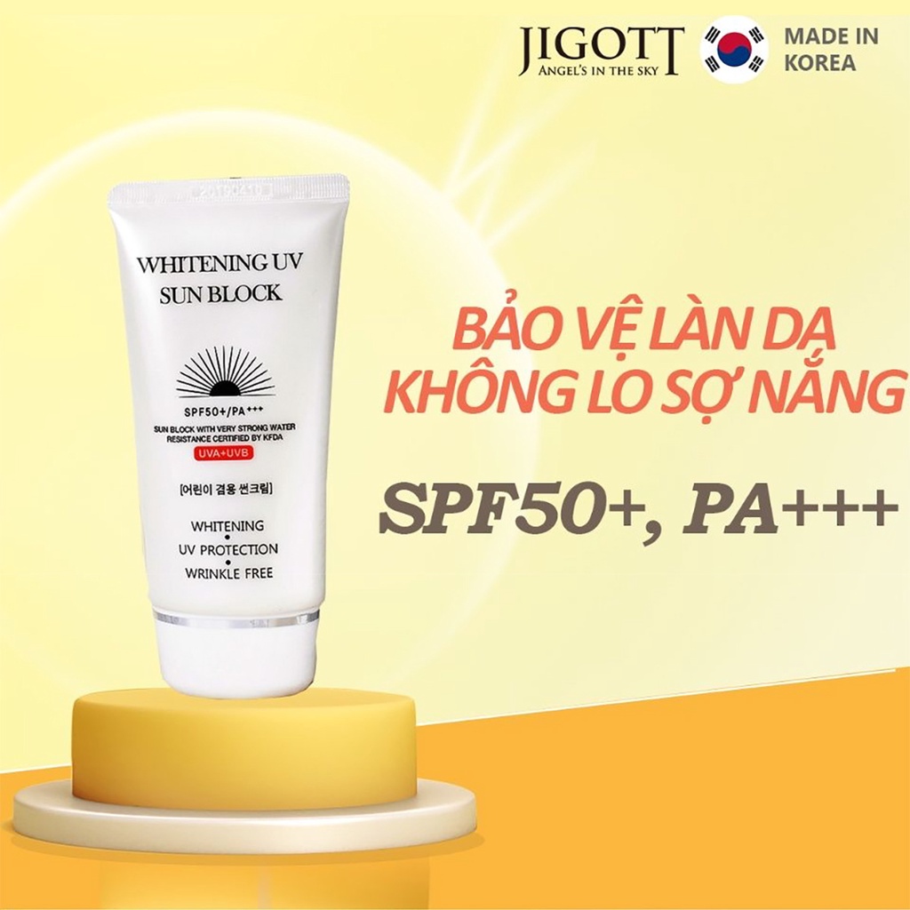 Kem chống nắng dưỡng trắng Jigott Whitening UV Sun Block, kem chống nắng cho da dầu, nâng tone bảo vệ và dưỡng da, kem chống nắng mỏng không bết dính 70ml