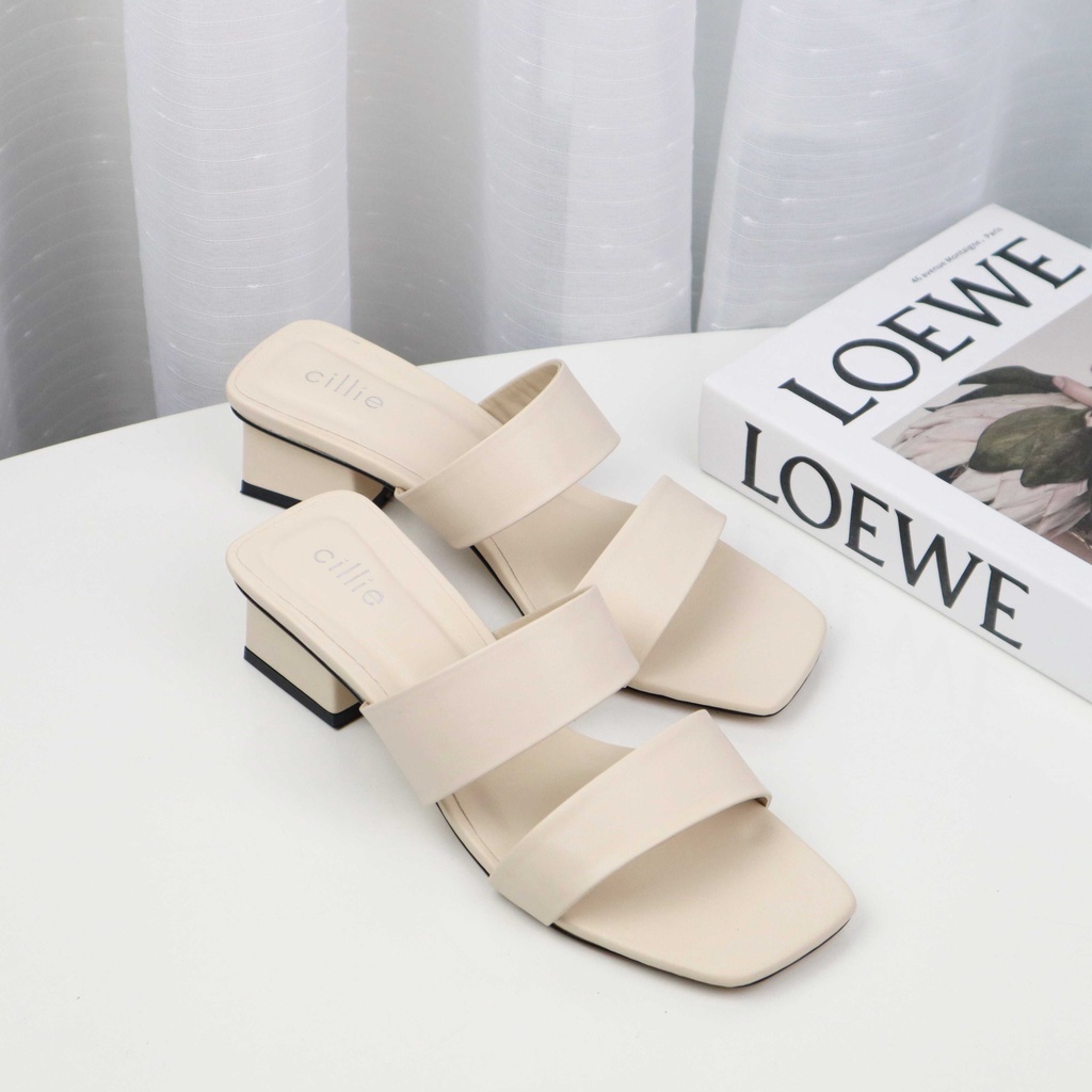 Dép Sandal Cao Gót Guốc Nữ Cillie Quai Ngang Gót Vuông Chắc Chắn 1159
