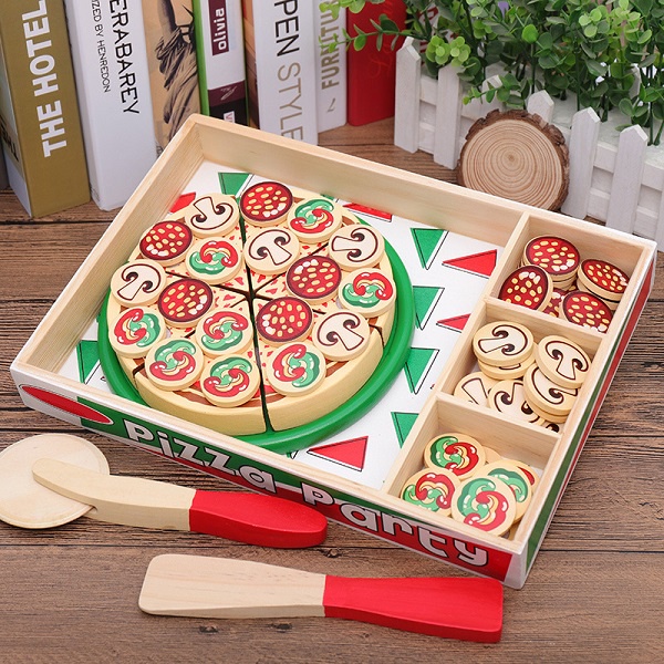 độ chơi bánh pizza bằng gỗ cho bé - đồ chơi bánh pizza bằng gỗ