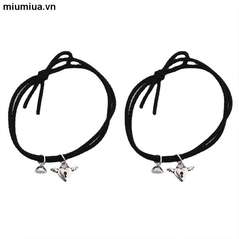 miumiuaSet 2 Vòng Đeo Tay Cặp Dây Bện Từ Tính Hình Trái Tim Đơn Giản Dành Cho Cặp Đôi