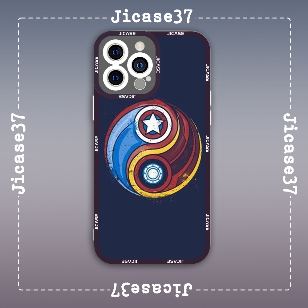 Ốp lưng iphone cạnh vuông Jicase Yin Yang Captain American x Iron Man 8plus/x/xs/11/12/pro/max/plus/promax