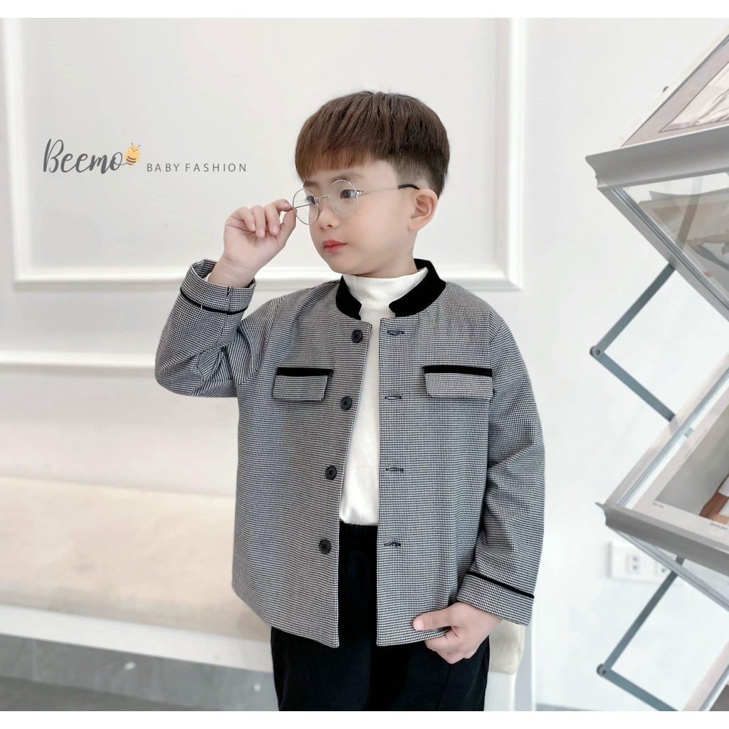 BMA01 - Áo khoác vest Beemo cổ tàu chất liệu dạ Hàn dày dặn cổ nhung sang chảnh mặc đi sự kiện, cho bé từ 1 đến 7 tuổi