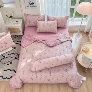 Bộ chăn ga gối cotton đũi 5 món: chăn chần, ga, 2 vỏ gối nằm, gối ôm