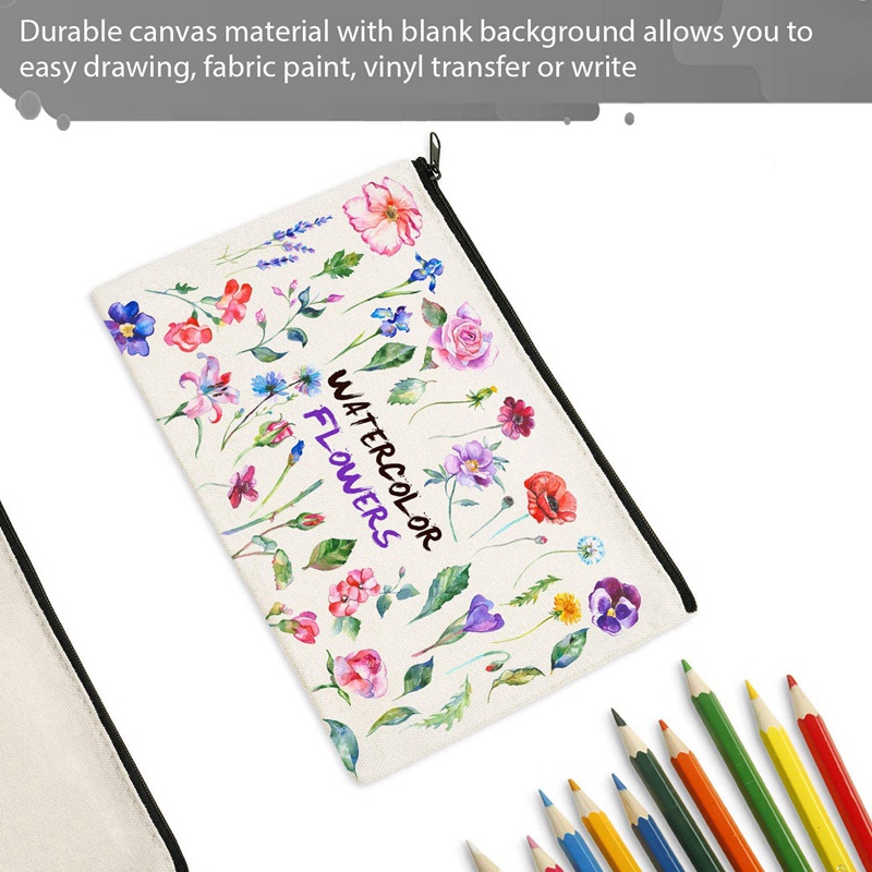 Túi Đựng Bút Bằng Vải Canvas Cotton Trơn Có Khóa Kéo DIY