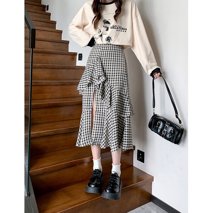 Chân váy đuôi cá MULTIPLICATION dáng dài thiết kế xẻ tà họa tiết kẻ sọc phong cách cổ điển thời trang xuân hè mới cho nữ