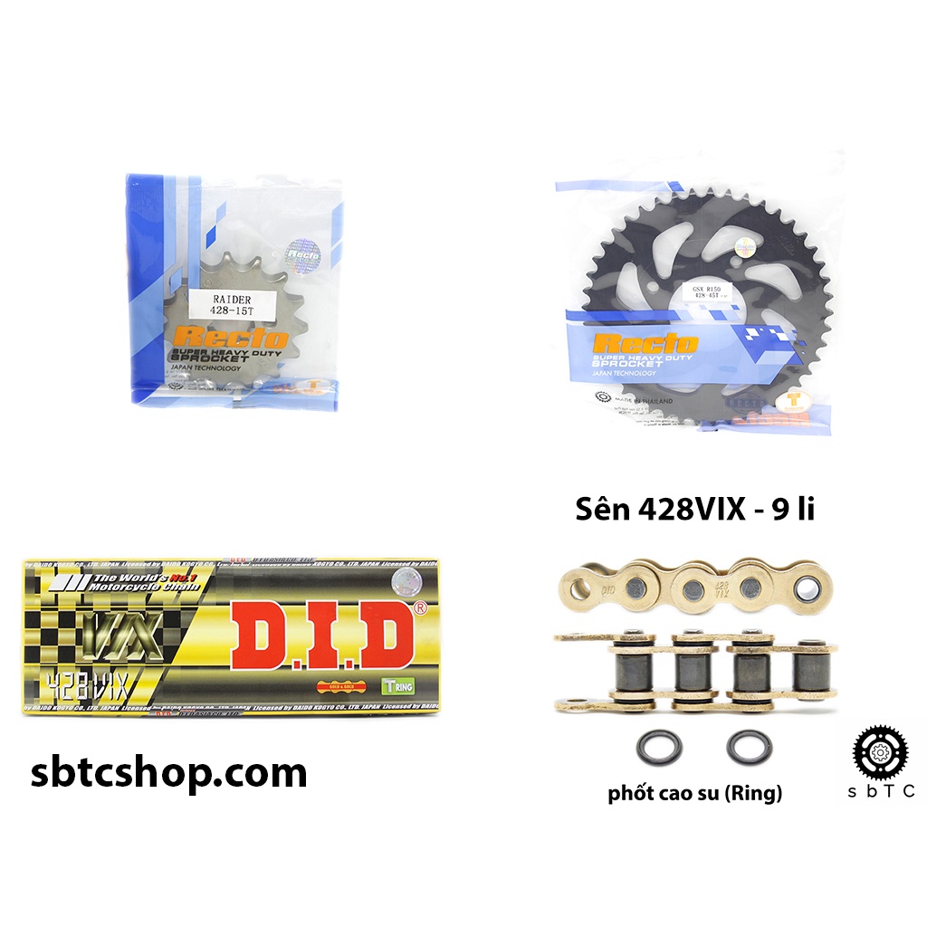 NSD Nhông dĩa Recto sên vàng TFX DID phốt cao su Suzuki GSX Bandit 150 chính hãng