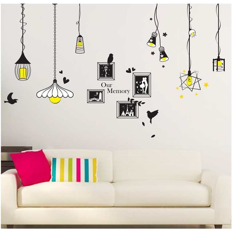 Decal Dán Tường 3D Tranh Giàn Đèn &amp; Khung Ảnh Kiểu Hàn Quốc Trang Trí Nhà Cửa Sang Trọng, Sáng Tạo AmyShop mẫu 12