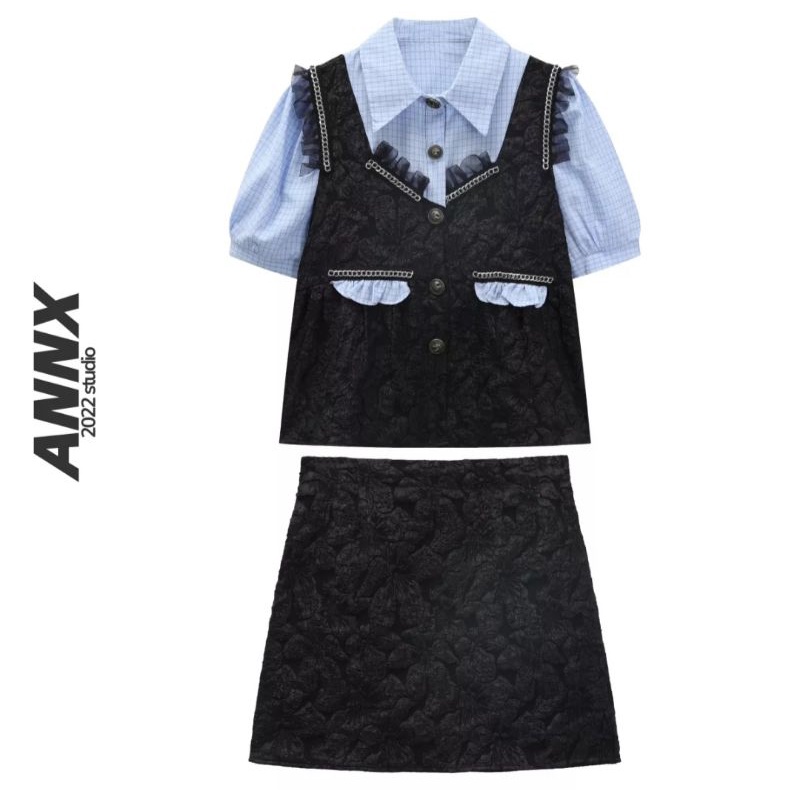 Set áo sơ mi kiểu kèm chân váy