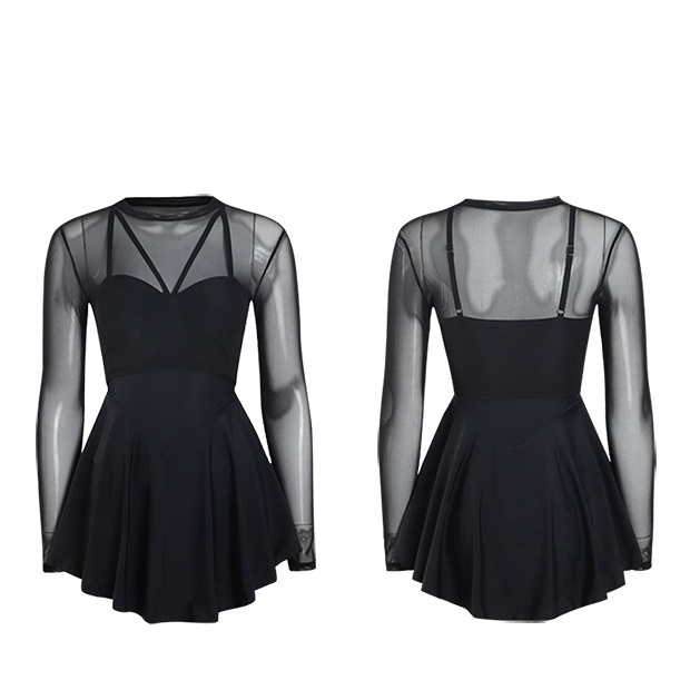 BBB Women's Two-piece Swimsuit Slim-fit Belly-covering Skirt-type with Boxer Long Sleeved Swimwear