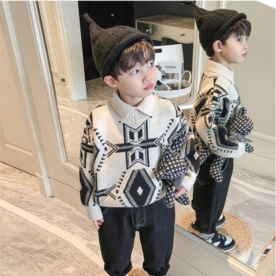 Áo Sweater Dệt Kim Cổ Bẻ Thời Trang Ấm Áp Cho Bé Trai