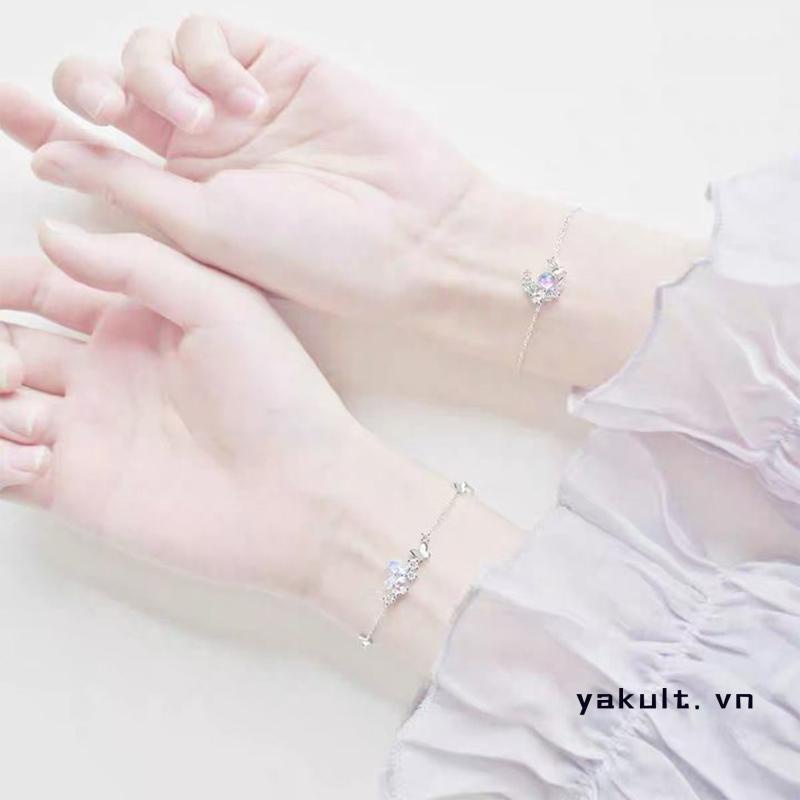 🎀 yakult 🎀Vòng tay mặt hình bươm bướm/ mặt trăng đính đá lấp lánh phong cách Hàn Quốc dành cho nữ