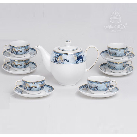 bộ ấm trà Tứ Linh sứ Minh Long - bộ ấm trà tứ linh gốm sứ minh long