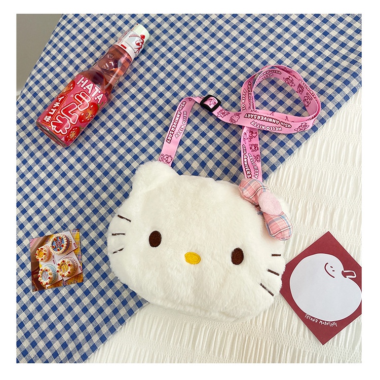 Túi đeo chéo hoạt hình gấu bông Kitty nơ xinh xắn - hàng Quảng Châu có sẳn