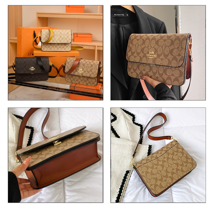 Coach Túi Đeo Chéo Vai Nữ Xách Hàn Quốc Da Dày Trơn Màu Phong Cách Thời Trang