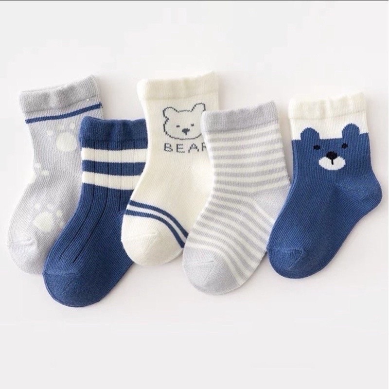 Set 5 Đôi Vớ Cotton Thoáng Khí Thấm Hút Mồ Hôi In Họa Tiết Dễ Thương Dành Cho Bé Trai và Gái  0-5y