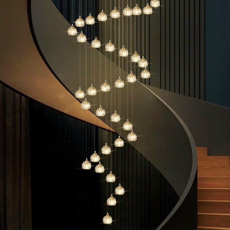 Đèn thông tầng, đèn thả cầu thang 40 trái cầu Thuỷ tinh phale mâm 80cm dây thả 4-10m