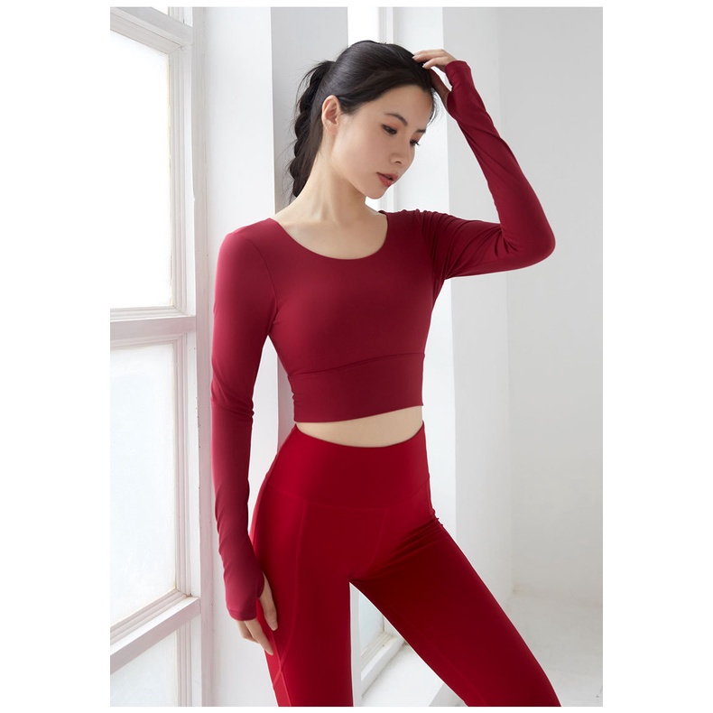 Áo Croptop Thể Thao Tay Dài Có Mút Đệm Thời Trang