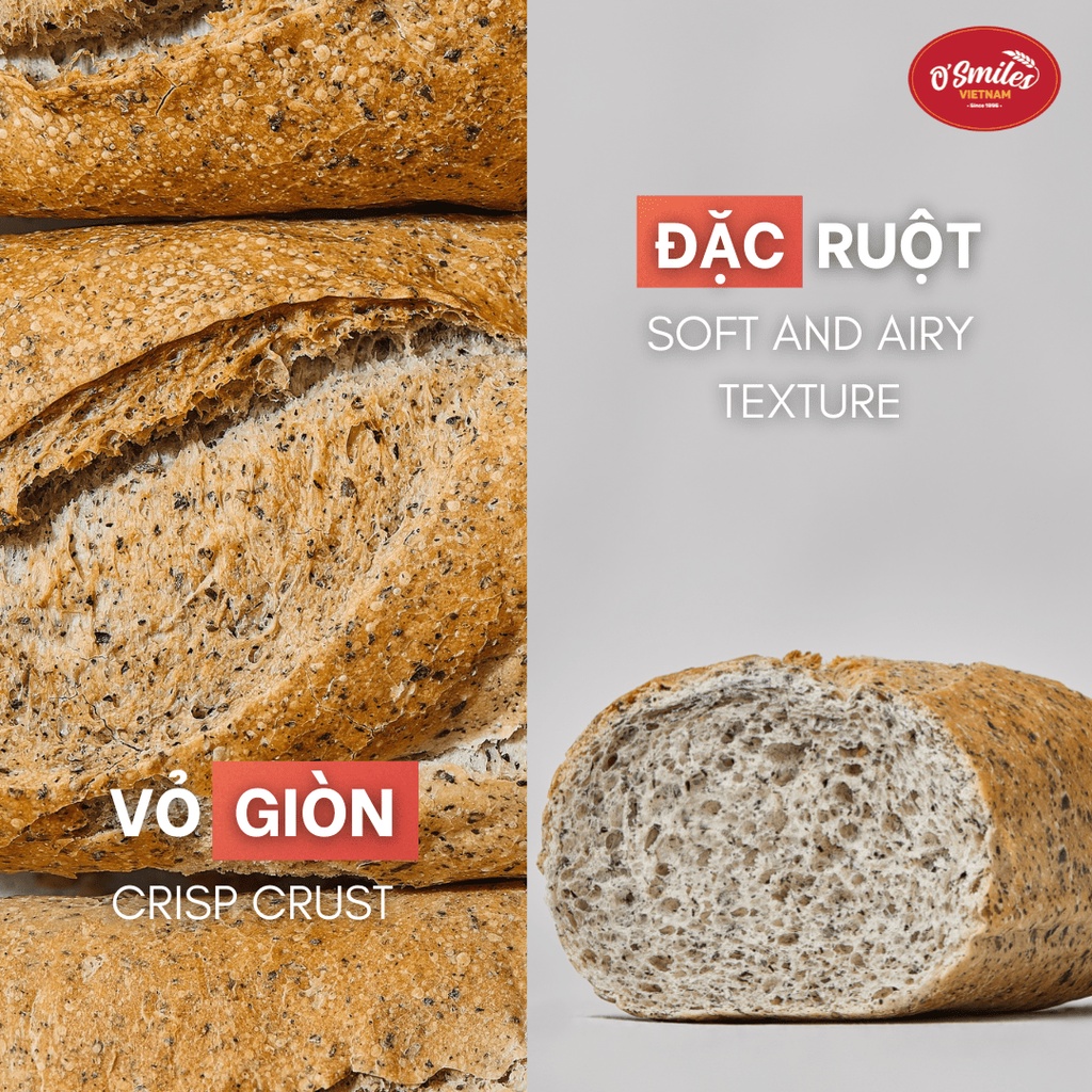 Bánh Mì Mè Đen Tươi Đông Lạnh O'Smiles 350g/túi/5 ổ