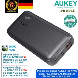  Pin sạc dự phòng AUKEY PB-N74S Basix Plus 20000mAh PD 3.0 20W & SCP 22.5W  QC 3.0 18W  3 Output 3 Input  
