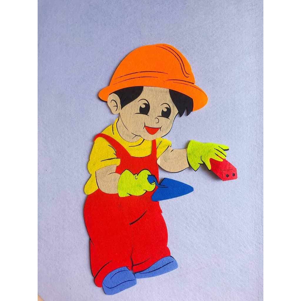 Hình bé xây dựng trang trí mầm non -  nhân vật rời trang trí góc bằng nỉ cao ~50cm