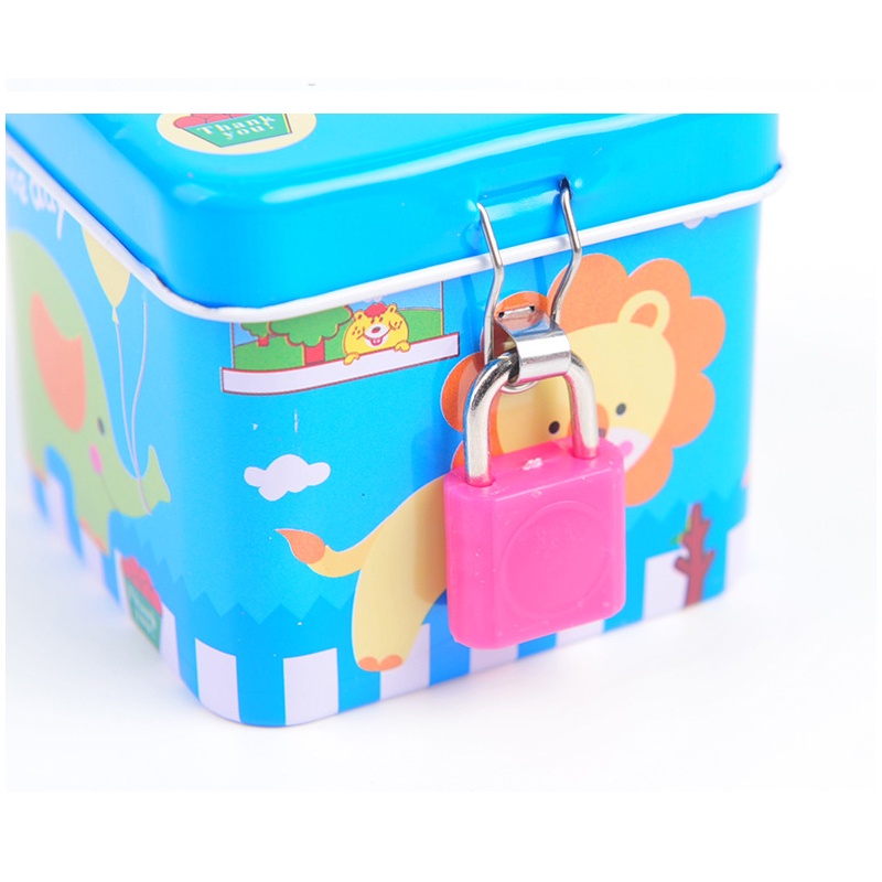 1 Hộp Đựng Tiền Tiết Kiệm Bằng Kim Loại Hình Vuông Có Khóa Và Chìa Khóa Màu Sắc Ngẫu Nhiên Cho Trẻ Em