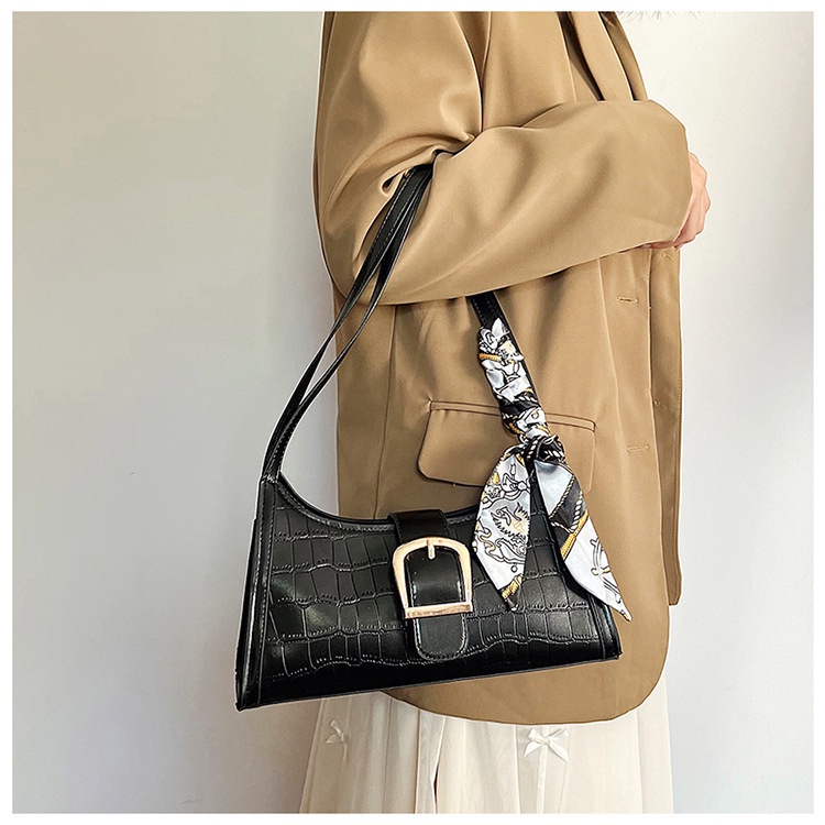 Túi xách đeo vai JASMIN NOIR họa tiết da cá sấu thời trang dành 'cho nữ